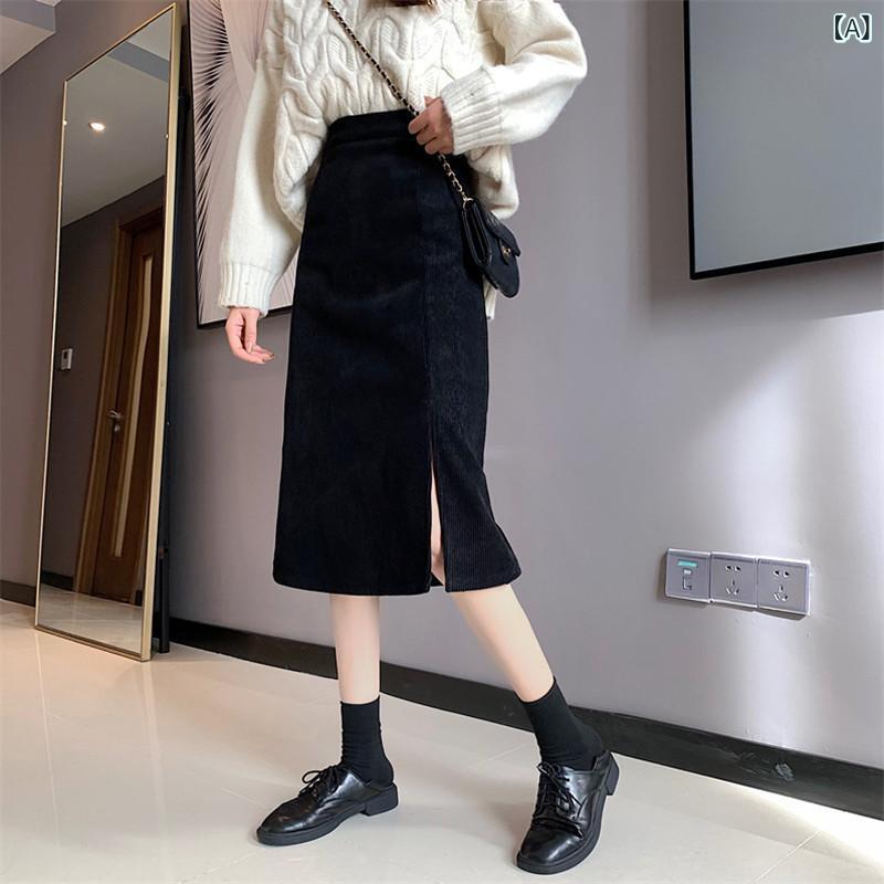 スカート レディース 秋冬 Aライン ハイウエスト スリット コーデュロイ 無地 ミニ丈 着痩せ効果 普段使い オフィス カジュアル 伸縮性 シワになりにくい 大人かわいい