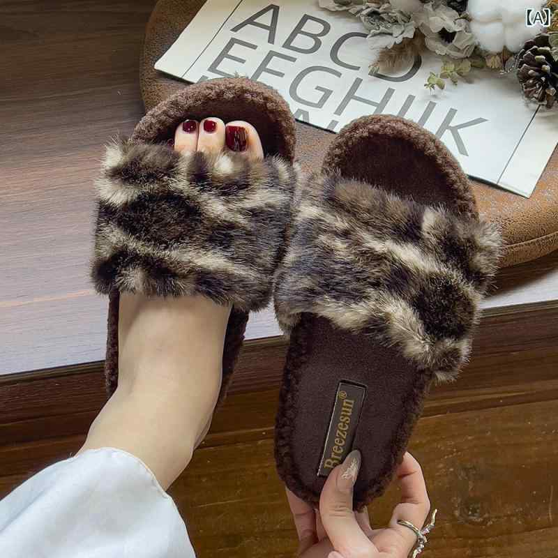 サンダル レディース 秋冬 厚底 ヒョウ柄 フェイクファー もこもこ 外履き 室内履き ルームシューズ レトロ おしゃれ ワンストラップ