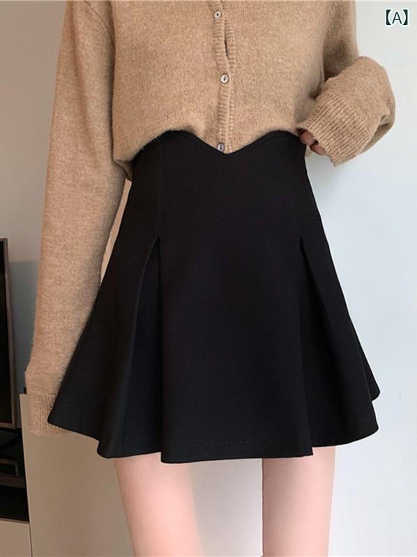 スカート レディース 秋 ハイウエスト Aライン ショート丈 ブラック テンセル 無地 スタイルアップ デ..