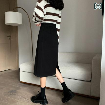 スカート レディース 秋冬 Aライン ハイウエスト ミディ丈 膝丈 ウール調 厚手 大きいサイズ プラスサ..