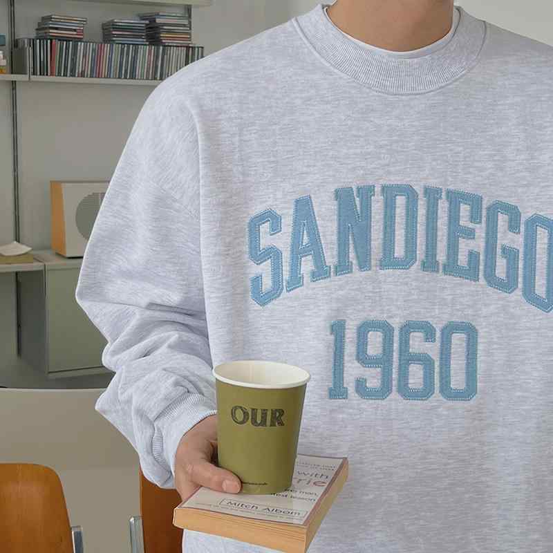 スウェット メンズ ロゴ刺繍 ドロップショルダー 長袖 プルオーバー クルーネック ゆったり ビッグシルエット 韓国ファッション カジュアル 綿100% 春秋 グレー
