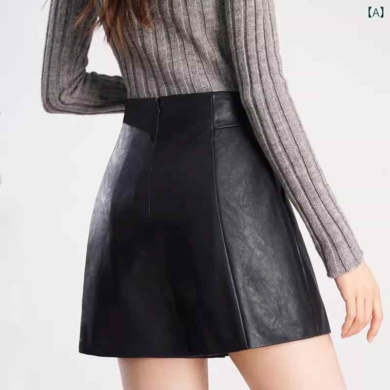 ショートパンツ レディース 秋冬 ハイウエスト Aライン ワイド 細見え効果 PUレザー 合皮 黒 ブラック 小柄 カジュアル キュロット 韓国ファッション 伸縮性
