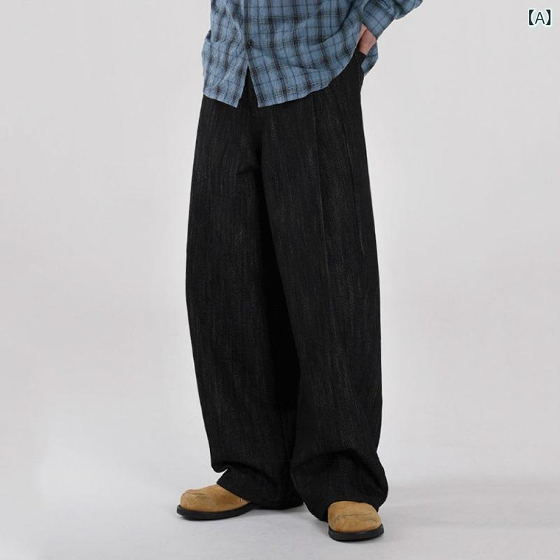 Rakuten - デニムパンツ メンズ 男性用 ストレート ゆったり ルーズフィット ハイウエスト フルレングス ロングパンツ ウォッシュ加工 伸縮性 秋冬物 デニム生地 ポリエステル カジュアル 普段使い ブラック