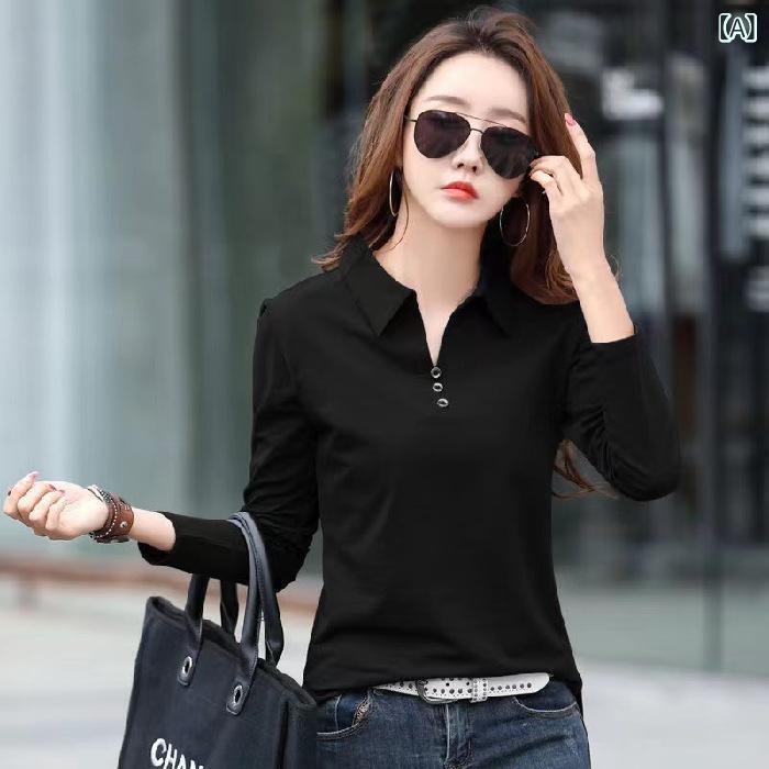 乐天商城 - Tシャツ レディース 大きいサイズ 無地 長袖 POLO襟 スリムフィット 細見え スタイルアップ 春夏 カットソー トップス ポリエステル ブラック ネイビー ピンク系 ブラウン シンプル ベーシック カジュアル フェミニン かわいい