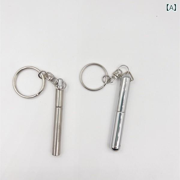 ボールペン ステンレス 伸縮 ミニ コンパクト キーホルダー付き 携帯用 軽量 極細 ...