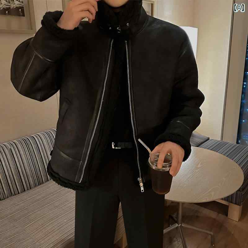 中綿ジャケット メンズ 男性用 ボア アウター 厚手 保温 暖かい スタンドカラー ジップアップ 韓国風 ゆったり ルーズシルエット カジュアル 普段使い ブラック ブラウン 冬 秋冬