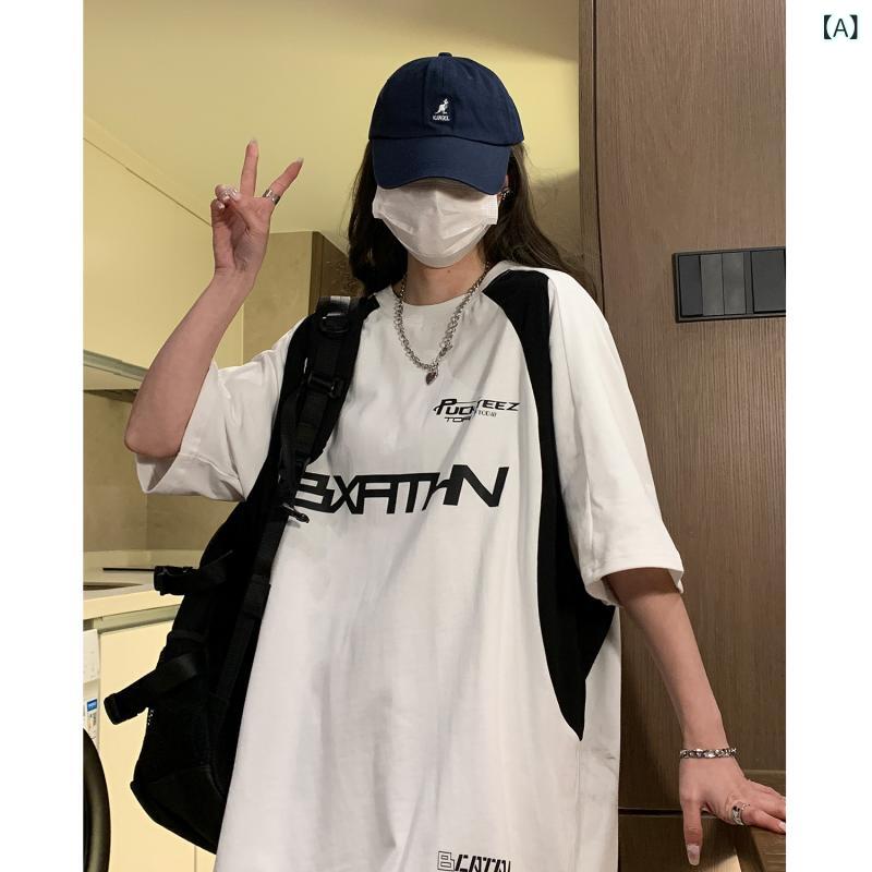 Rakuten - トップス メンズ 男性用 半袖Tシャツ ヘビーウェイト バイカラー 切り替え アメリカンカジュアル ストリート レーシング バイク モータースポーツ 高級感 ビッグシルエット オーバーサイズ ポリエステル 春夏 白 黒