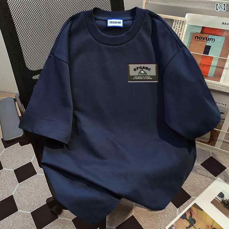 Tシャツ メンズ 綿100% ヘビーウェイト 春夏 アメリカンレトロ アメカジ プリント 徽章柄 半袖 ゆったり ビッグシルエット クルーネッ..