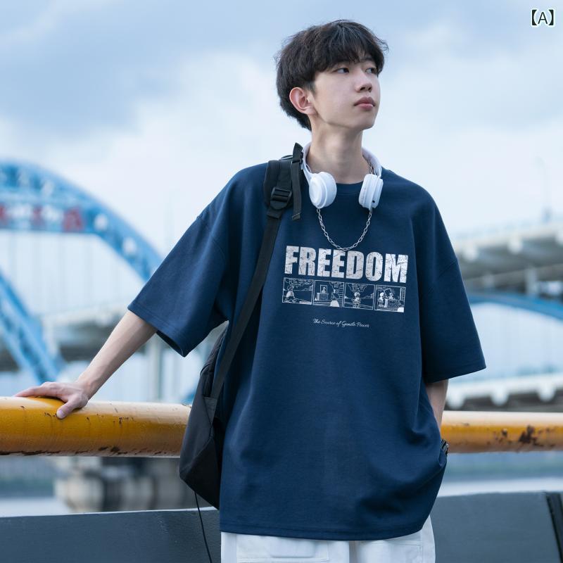樂天商城 - Tシャツ メンズ 綿100% 半袖 ヘビーウェイト 厚手 クルーネック ゆったり ルーズフィット アメカジ ストリート レトロ トレンド ファッション カジュアル 夏 トップス