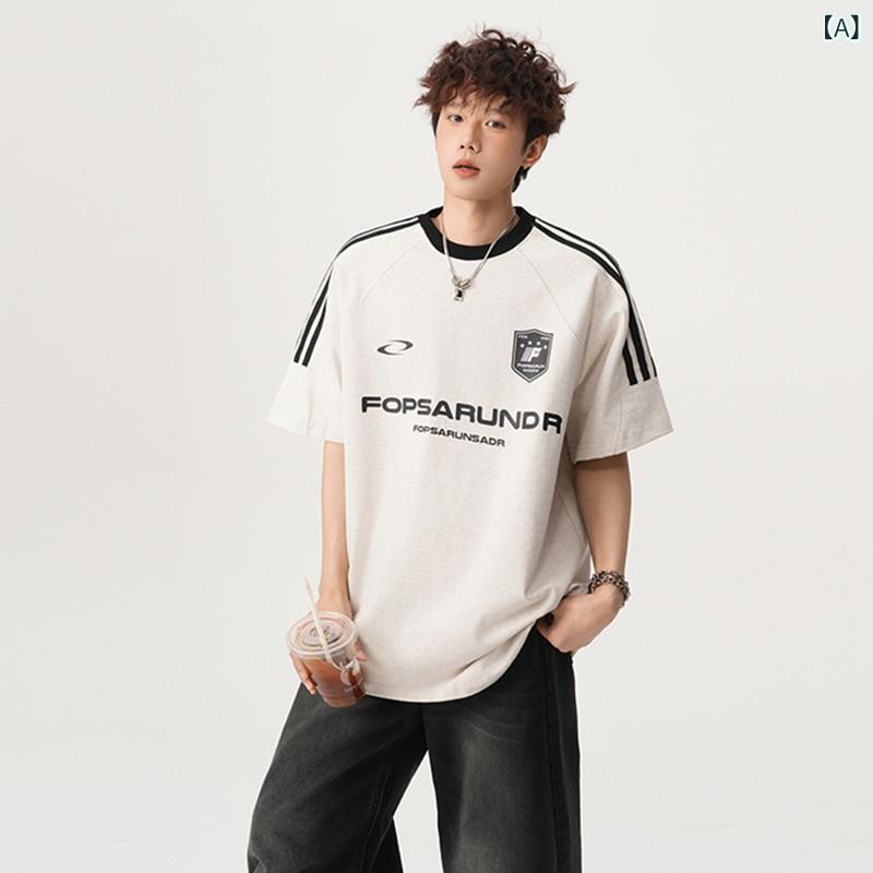 樂天商城 - Tシャツ メンズ ヘビーウェイト アメカジ ストリート 切り替え スリーストライプ 半袖 オーバーサイズ クルーネック プルオーバー カジュアル 普段使い ポリエステル 春夏