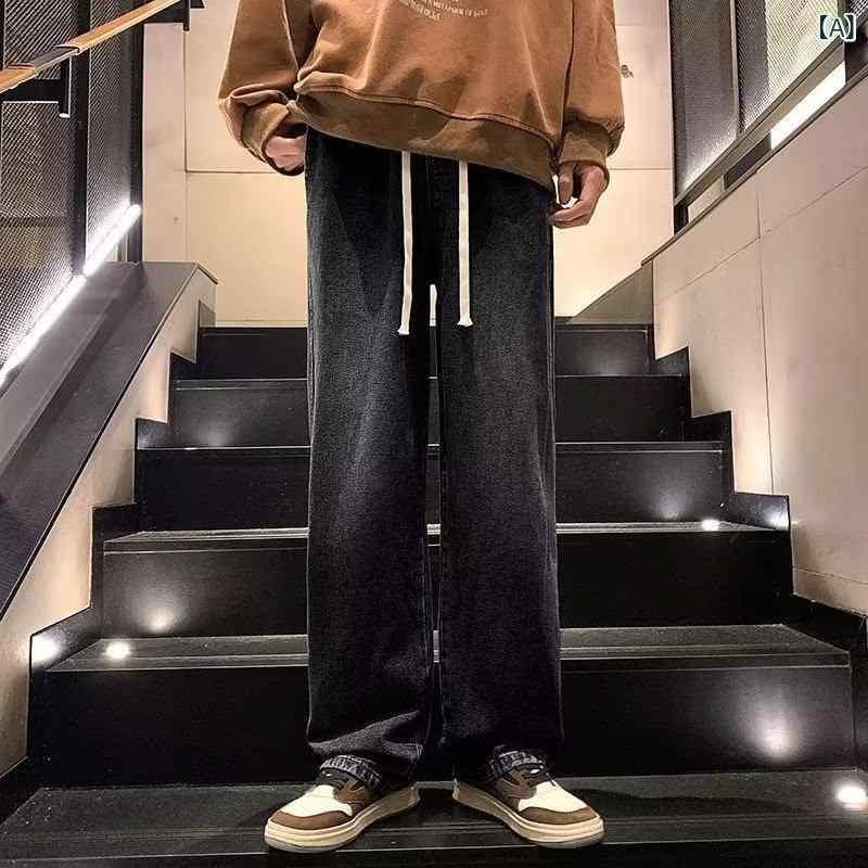 ・カテゴリ: デニムパンツ・スタイル: ストレートパンツ・丈: フルレングス・ウエスト: ミドルライズ・開閉部: ドローストリング・厚さ: 普通・対象: 青少年・主な素材: 綿・着用シーン: カジュアル・ディテール: マルチポケット・伸縮性: なし・裾口: ストレート・加工: ウォッシュ加工、ノーアイロン加工・カラー展開: ブラック・サイズ展開: S、M、L、XL、2XL、3XL・性別: 男性