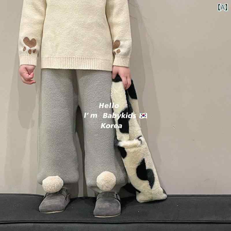 パンツ キッズ 女の子 ナチュラル 韓国風 ウール カシミヤ ニット ゆったり テーパード バルーンシルエット 防風 暖か 秋冬春 普段使い お出かけ 幼児 小学生 無地