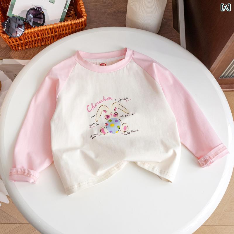 Tシャツ 女の子 キッズ ベビー 長袖 ラグランスリーブ クルーネック 韓国風 おしゃれ かわいい 普段使..