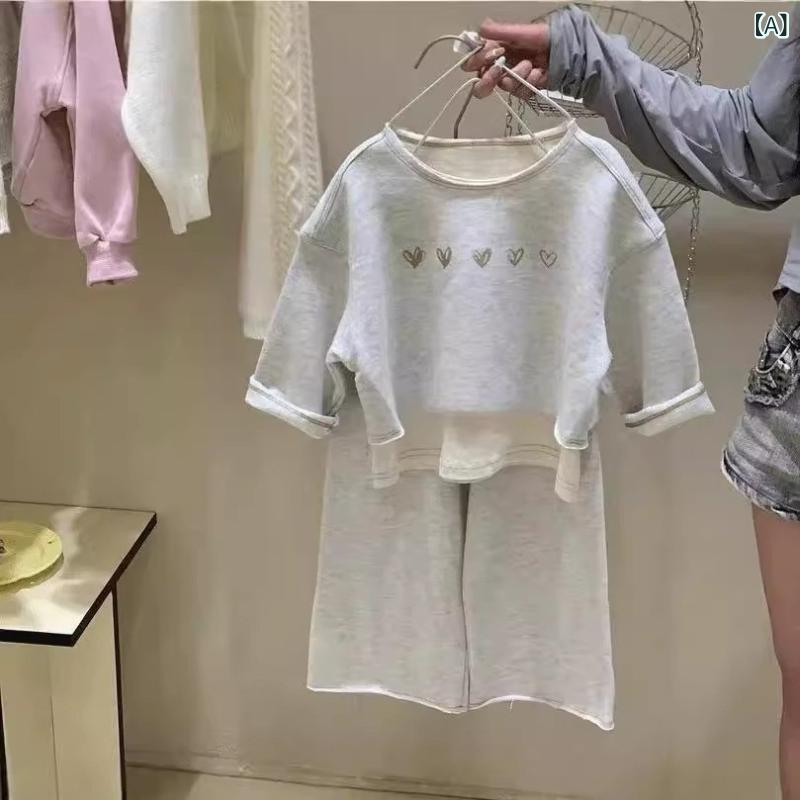 セットアップ キッズ 女の子 子供服 韓国風 カジュアル ゆったり ルーズ フェイクレイヤード スウェッ..