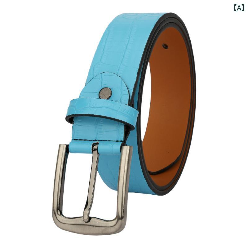 ベルト 男女兼用 PUレザー ピンバックル 韓国ファッション 万能 高級感 高見え スカイブルー ホワイト 飾り テクスチャー カジュアル 通勤 デイリーユース 秋
