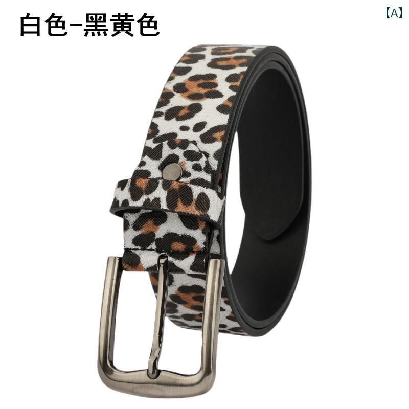 ベルト レディース 女性用 ヒョウ柄 韓国風 レトロ ヴィンテージ 高級感 PUレザー 革 合金 ピンバック..