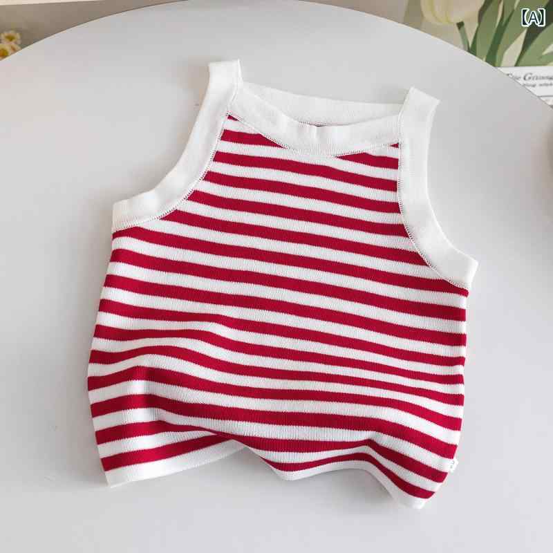 セットアップ キッズ 女の子 韓国風 ストライプ ノースリーブ タンクトップ キャミソール バルーンパン..