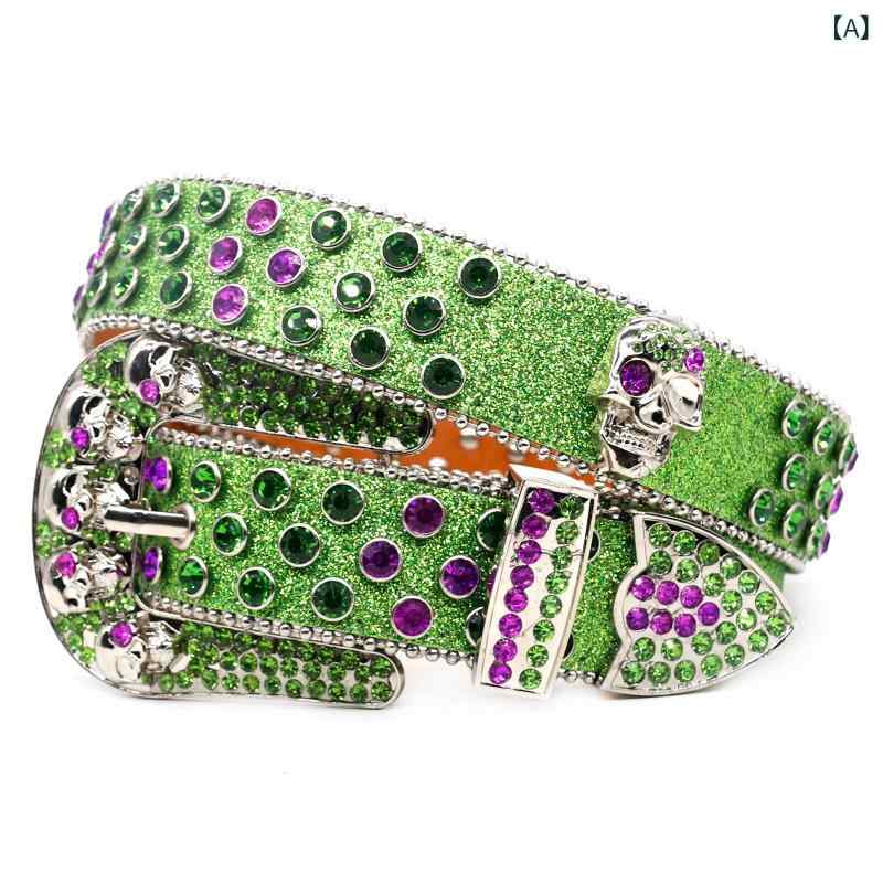 ベルト メンズ レディース スカル ラインストーン PUレザー ヒップホップ パンク ストリートファッショ..