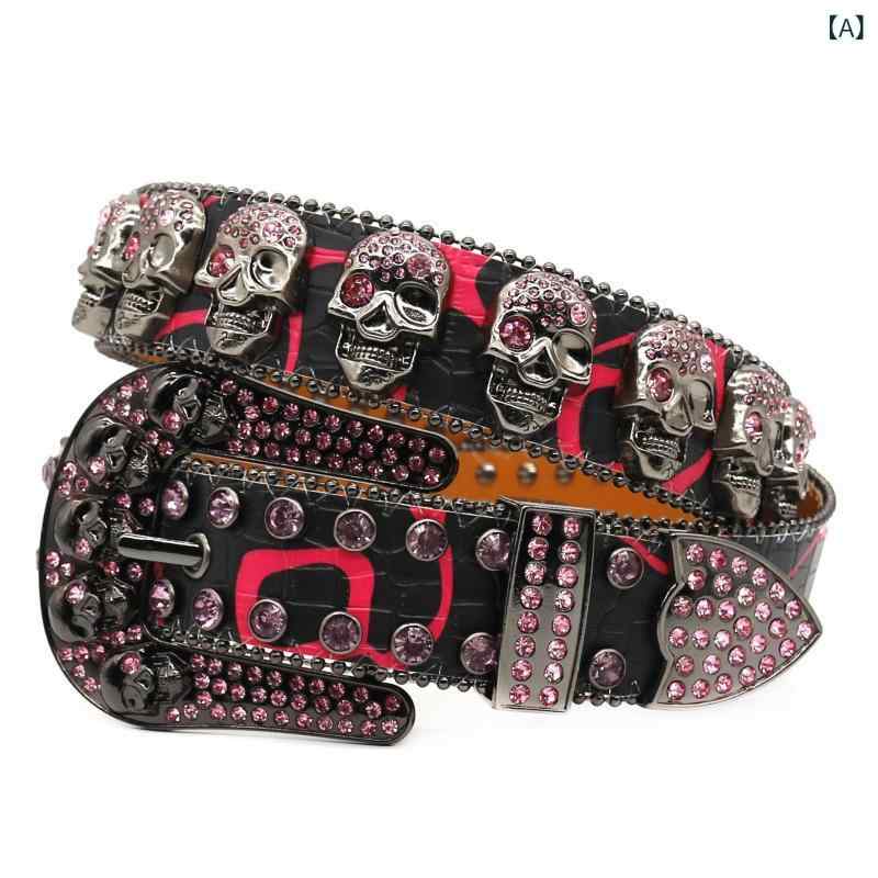 ベルト レディース 女性用 スカル ドクロ 骸骨 チェーン ラインストーン ビジュー 全面装飾 パンク ロ..