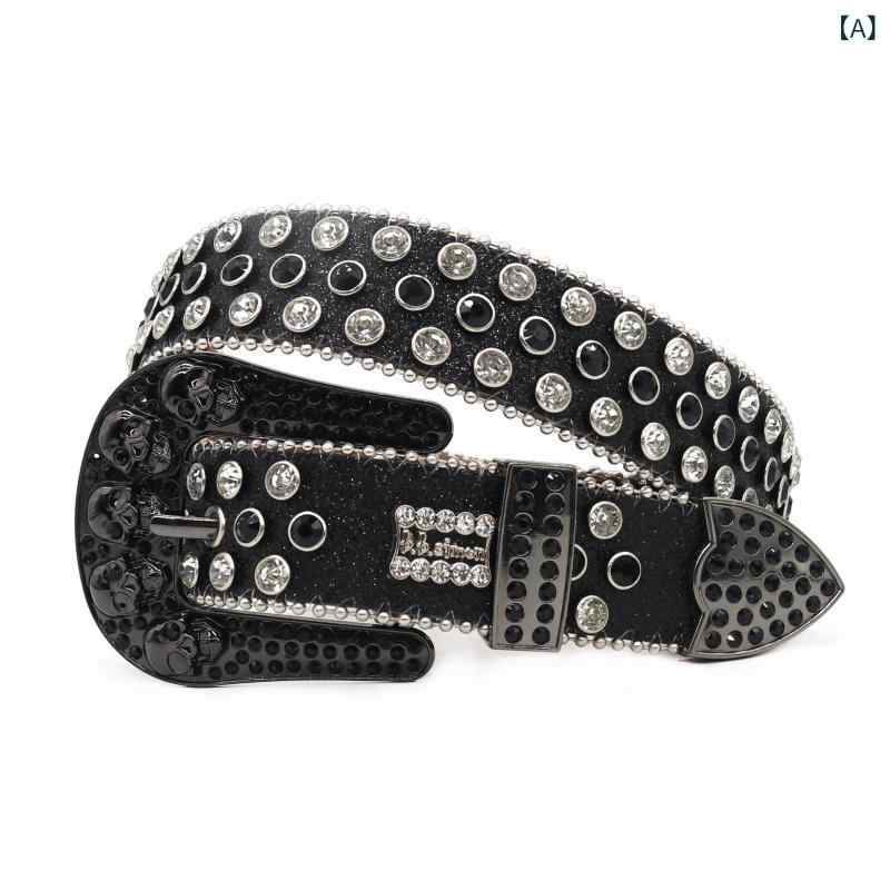 ベルト レディース 女性用 スカル ドクロ ラインストーン 全面装飾 パンク ファッション 幅広 ウエスト..
