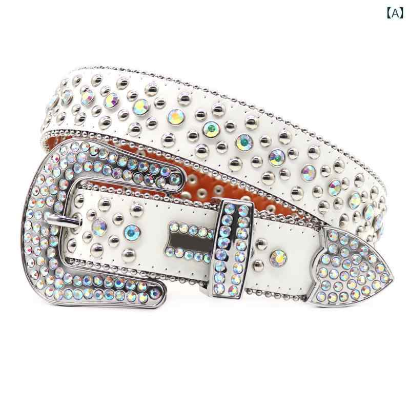 ベルト レディース メンズ ラインストーン キラキラ装飾 PUレザー ハンドメイド パンク 個性的 ファッ..