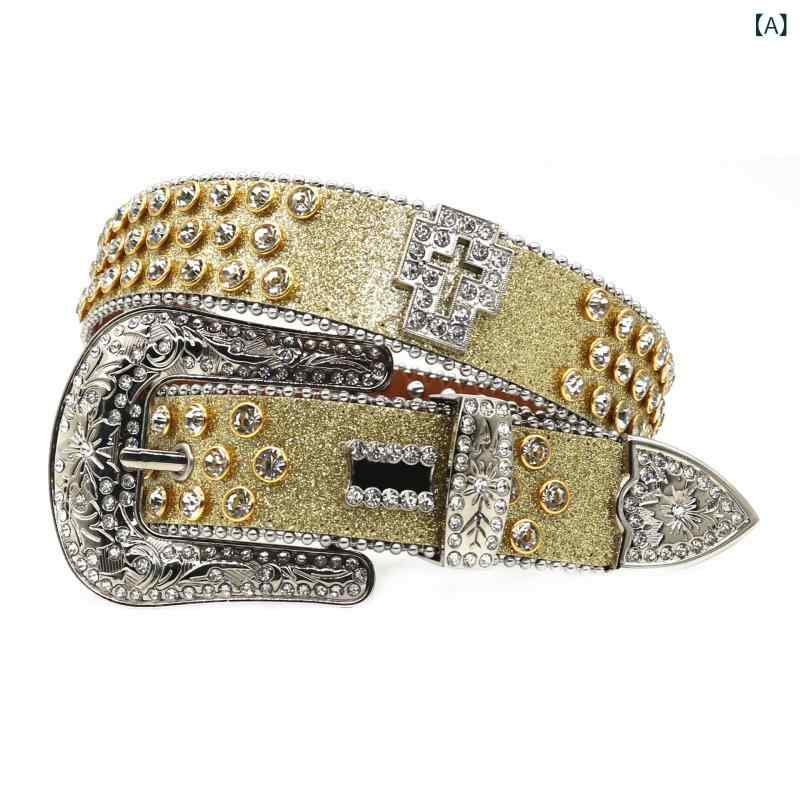 ベルト レディース 欧米風 総ラインストーン キラキラ ゴールドカラー ストリート ヒップホップ パンク..