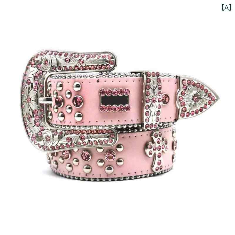 ベルト レディース ラインストーン装飾 ハンドメイド 個性的 おしゃれ PUレザー 合金製ピンバックル ス..
