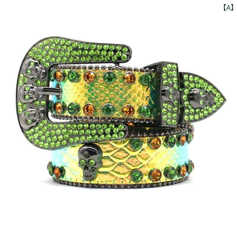 ベルト ウエストバンド ラインストーン コーンスタッズ パイソン柄 PUレザー 合金 針バックル ハンドメ..