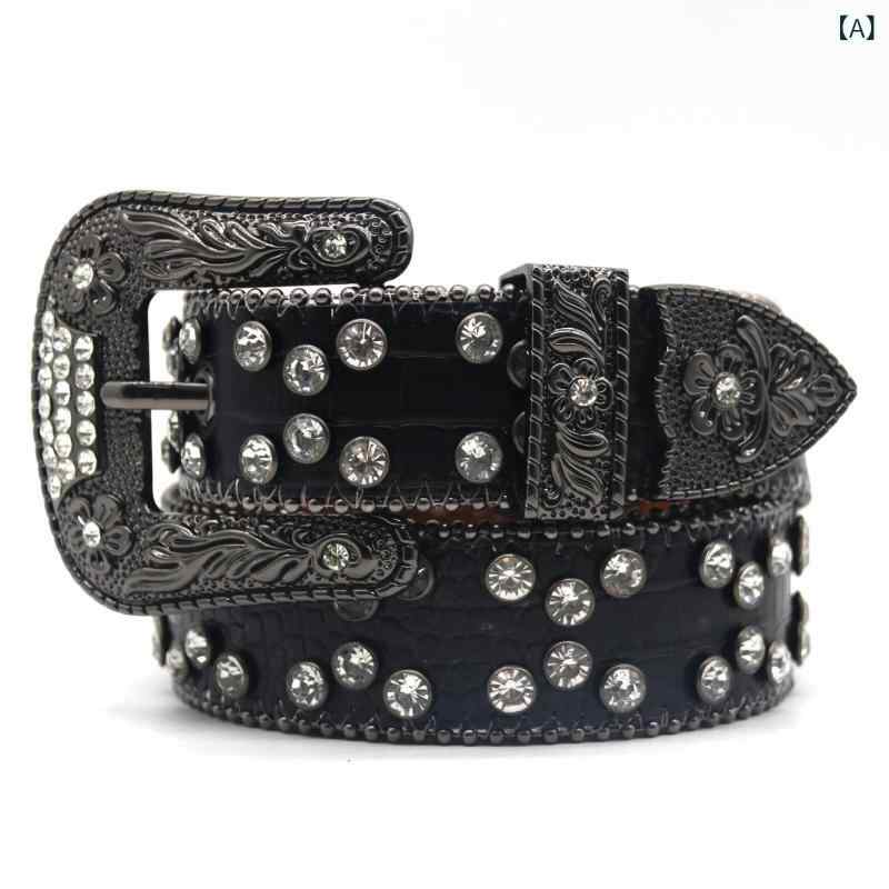 ベルト メンズ PUレザー ラインストーン 手作り 個性的 ストリート パンク ヒップホップ ダークスタイ..