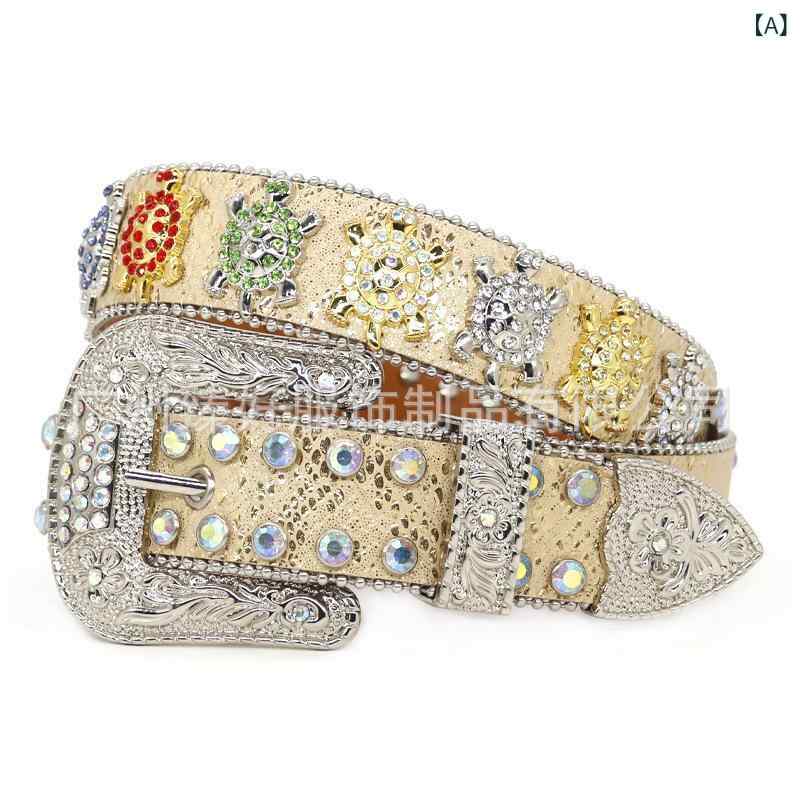 ベルト 男女兼用 ラインストーン スタッズ コーンスタッズ チェーン パンク ストリート ヒップホップ ..