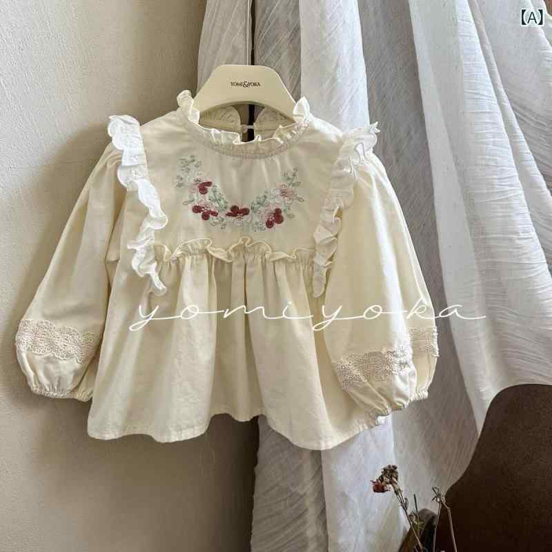 ・カテゴリ: キッズシャツ・対象: 女の子・対象年齢: 3〜8歳向け・スタイル: スウィート・ネックライン: クルーネック・加工: 柔軟加工・袖丈: 長袖・要素: レース・主な素材: 綿96%以上・カラー展開: オフホワイト・サイズ展開: ...