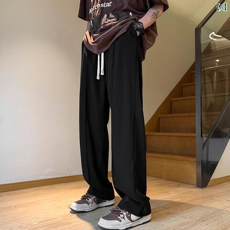 スラックス メンズ 大きいサイズ 春夏 ゆったり ワイドパンツ ストレート ドレープ感 脚長効果 普段使い カジュアル イージーケア ポリエステル