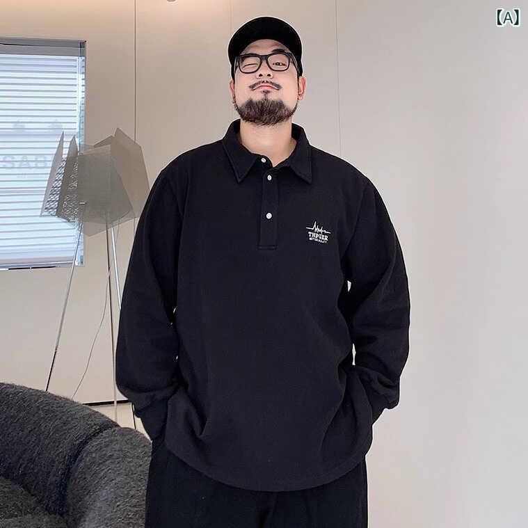 Hawaiian - ポロシャツ メンズ 男性用 大きいサイズ ビッグシルエット ゆったり 襟付き 長袖 刺繡 ロゴ アメカジ カジュアル 普段使い ポリエステル混紡 トップス 春秋