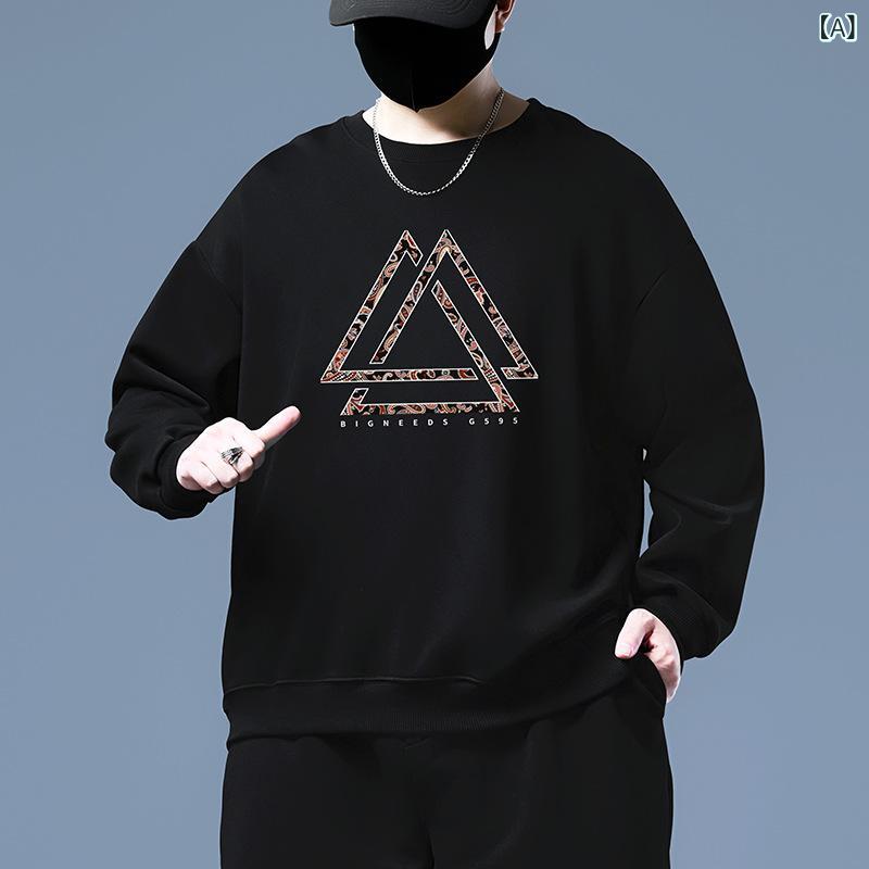 スウェット メンズ 春秋 韓国ファッション ゆったり ルーズフィット ビッグシルエット 大きいサイズ 体型カバー プルオーバー 長袖 丸首 ポリエステル カジュアル 普段使い ブラック