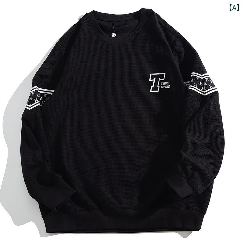 スウェット メンズ 男性用 ビッグサイズ プラスサイズ 切り替え クルーネック 長袖 ゆったり オーバーサイズ プリント柄 ポリエステル 薄手 春秋 カジュアル ストリートファッション ブラック