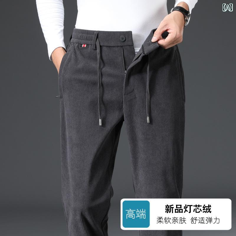 パンツ メンズ コーデュロイ ストレート ゆったり ルーズフィット 大きいサイズ ビッグサイズ 体型カバー 秋冬 カジュアル リラックス 普段使い ビジネスカジュアル ポリエステル 無地 ロング イージーケア ダークグレー ブラック カーキ
