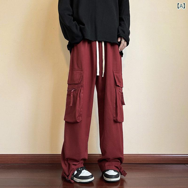 ・カテゴリ: カジュアルパンツ・スタイル: きれいめカジュアル・: ベーシック・パンツシルエット: ストレート・丈: フルレングス・ウエスト: ミッドライズ・フロント: ドローストリング・厚さ: 普通・柄: 無地・主な素材: ポリエステル68%・着用シーン: カジュアル・ディテール: 多ポケット・伸縮性: ややあり・カラー展開: レッド、ブラック・サイズ展開: S、M、L、XL、XXL、XXXL・対象年齢: 成人・性別: メンズ