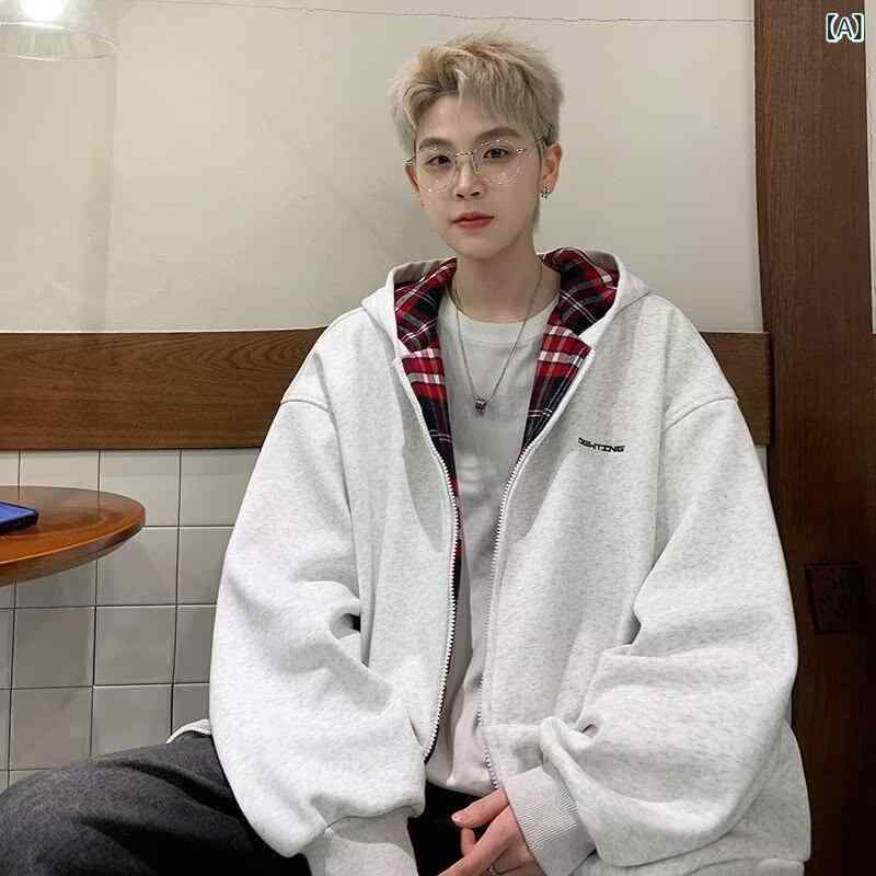 Jumper, Blouson - パーカー メンズ 裏起毛 厚手 ジップアップ フード付き ビッグシルエット オーバーサイズ ゆったり アメカジ ストリート カジュアル 長袖 秋冬 ポリエステル トップス
