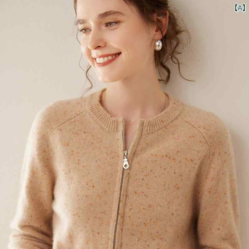 ニットカーディガン レディース カシミヤ 秋冬 肉厚 ショート丈 ダブルジップ ラグランスリーブ ゆった..