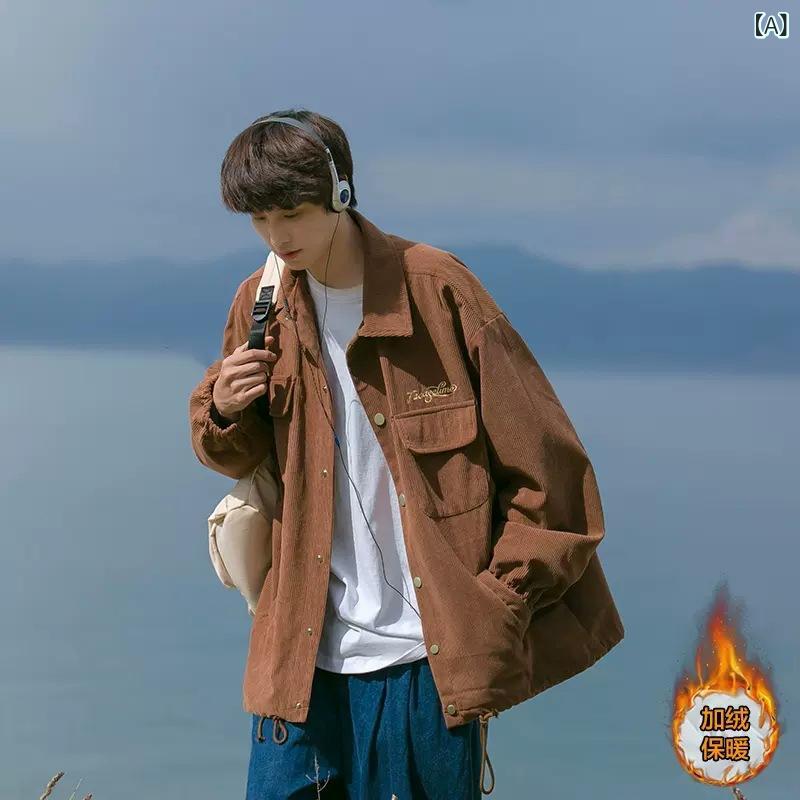 ジャケット メンズ コーデュロイ アウター アメリカンレトロ アメカジ ワークスタイル 裏ボア 厚手 ゆったり ルーズフィット 秋冬 防寒 おしゃれ カジュアル ブルゾン(4.0)