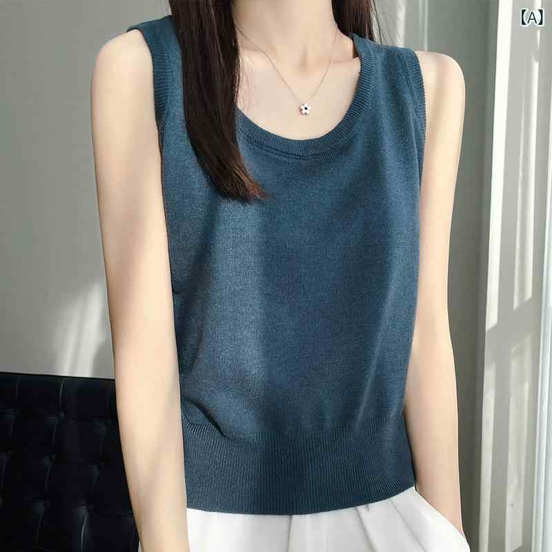 トップス レディース 女性用 春夏 接触冷感 吸湿速乾 リブ ニット キャミソール ノースリーブ Vネック インナー スーツインナー オフィスカジュアル きれいめ 大人女子 細見え 体型カバー ポリエステル 竹繊維 ストレッチ