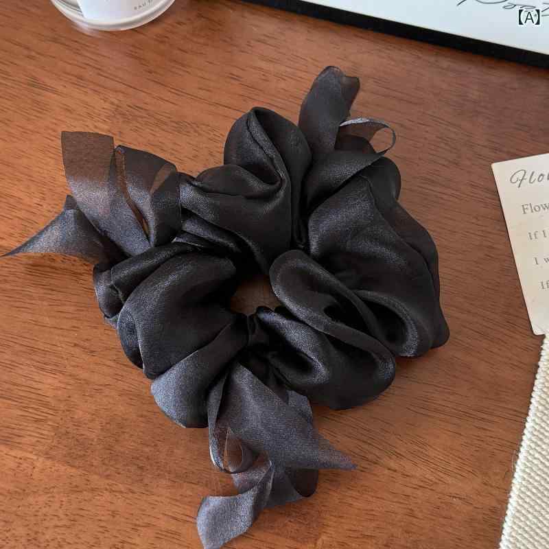 ・カテゴリ: ヘアゴム・素材: チュール・加工技術: 手工・カラー展開: ブラック、オフホワイト、ブルー、グリーン、イエロー、パープル、ピンク・デザイン: プリーツ・スタイル: 韓国風、フェミニン・仕様: 高弾力