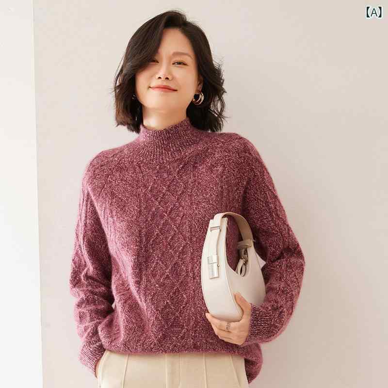 ニット レディース 厚手 あったか 杢調 カシミヤ混 長袖 ハイネック モックネック プルオーバー セータ..