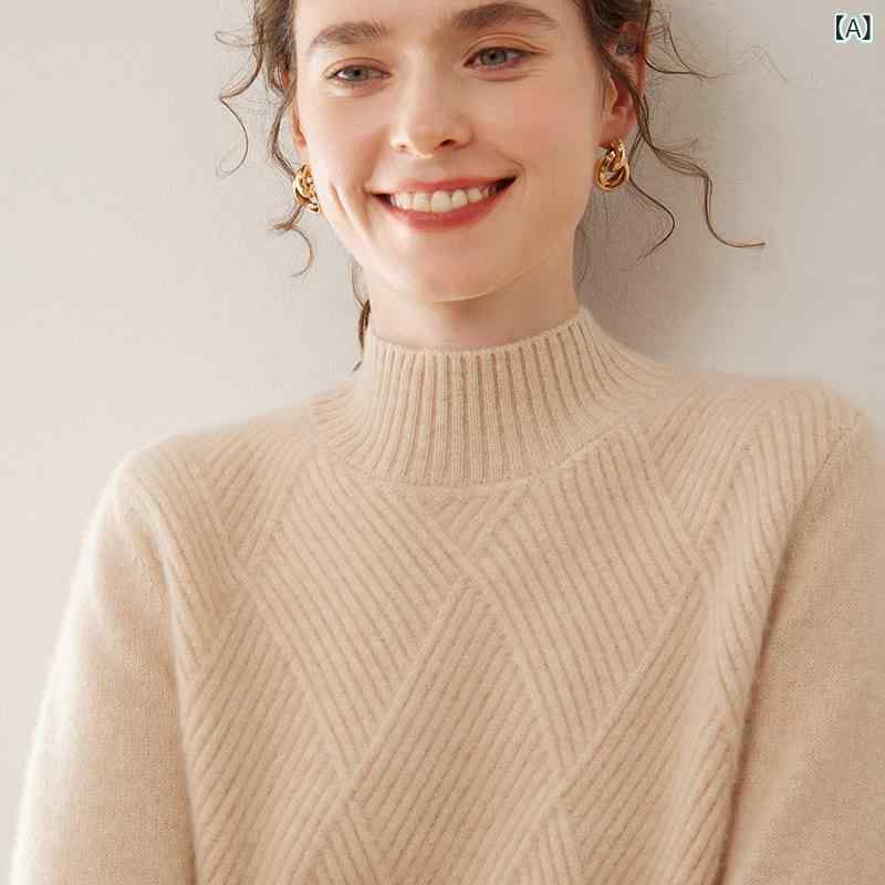 Rakuten - ニット レディース 女性用 カシミヤ 極厚 無地 ゆったり ルーズフィット ハイネック リブ プルオーバー トップス インナー 通勤 オフィス カジュアル 秋冬 ミドル丈