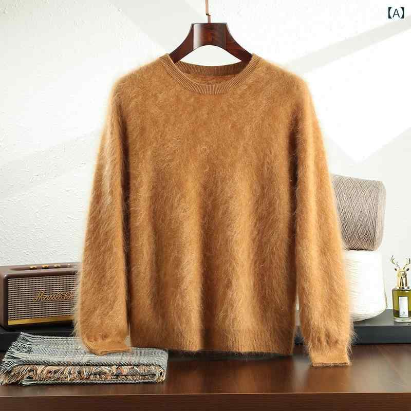 Long-Sleeved Knit - カシミヤセーター メンズ 上質 クルーネック ゆったり 厚手 保温 防寒 トップス 無地 カジュアル 冬物 ブラウン ブラック グレー系