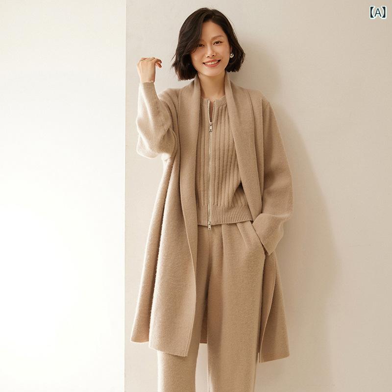 コート レディース 秋冬 カシミヤ ニットカーディガン ロング丈 厚手 ゆったり オーバーサイズ 保温 羽織り 上品 高級感 カジュアル 普段使い グレーベージュ オフホワイト ライトグレー フリーサイズ