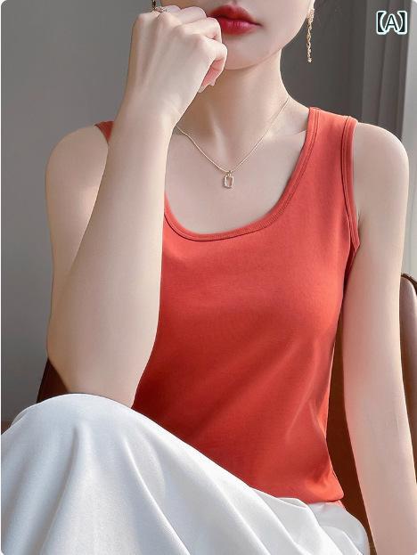 タンクトップ レディース 春夏 コットン Uネック 薄手 ニット インナー トップス 無地 スリムフィット 伸縮性 通勤 マカロンカラー