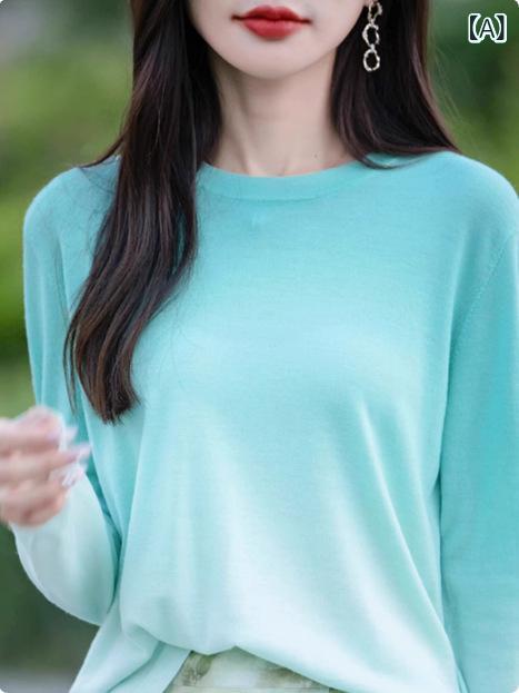 ニット レディース 長袖 クルーネック プルオーバー グラデーションカラー ゆったり オーバーサイズ 着痩せ スタイルアップ ポリエステ..