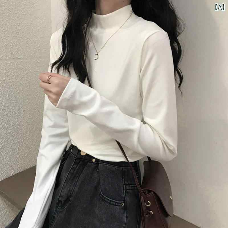 トップス レディース 女性用 徳絨 両面 裏起毛 長袖 丸首 プルオーバー インナー スリムフィット 韓国ファッション 秋冬 温かい 柔らかい きれいめ