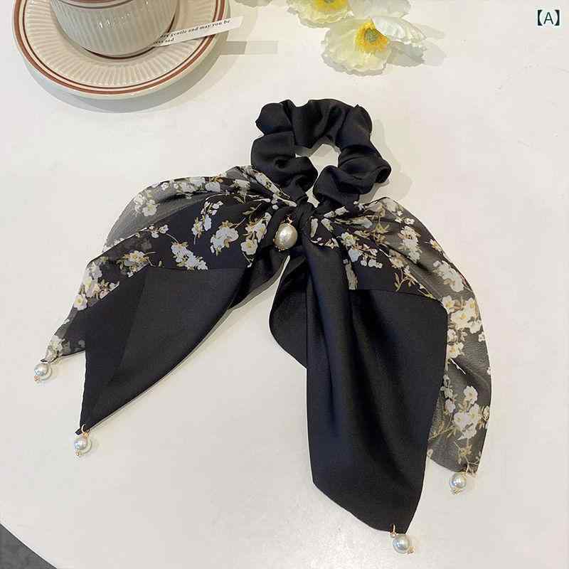 ・カテゴリ: シュシュ・主な素材: 布・カラー展開: ブラック、ブルー、グリーン、ベージュ・デザイン: チュリップ、小花柄、ツバキ・スタイル: 韓国風、フェミニン・タイプ: ルーズフィット・デザイン詳細: リボン、ロングリボン